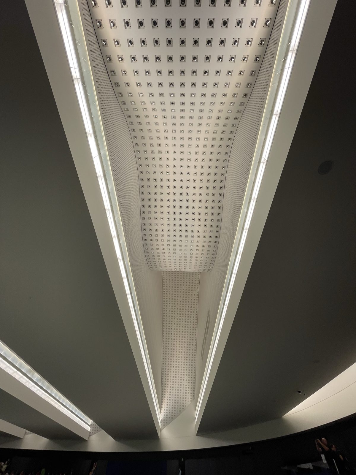 The ceiling of the European Parliament's hemicycle in Strasbourg, seen from below